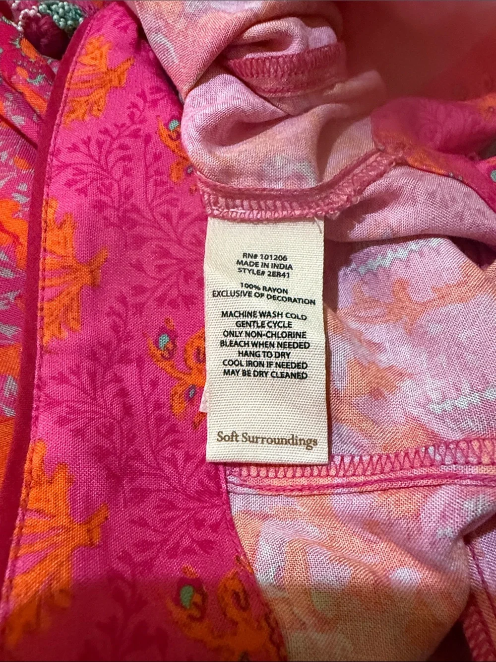 Soft Surroundings Hot Pink & Orange Embroidered Boho Tunic